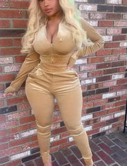 Sexy Velour Jogger Set (Tan)